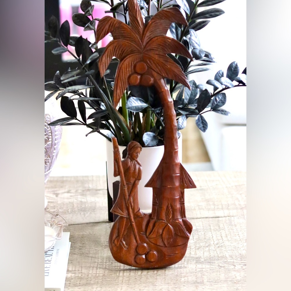 Hand carved vintage coconut tree breadfruit sculpture